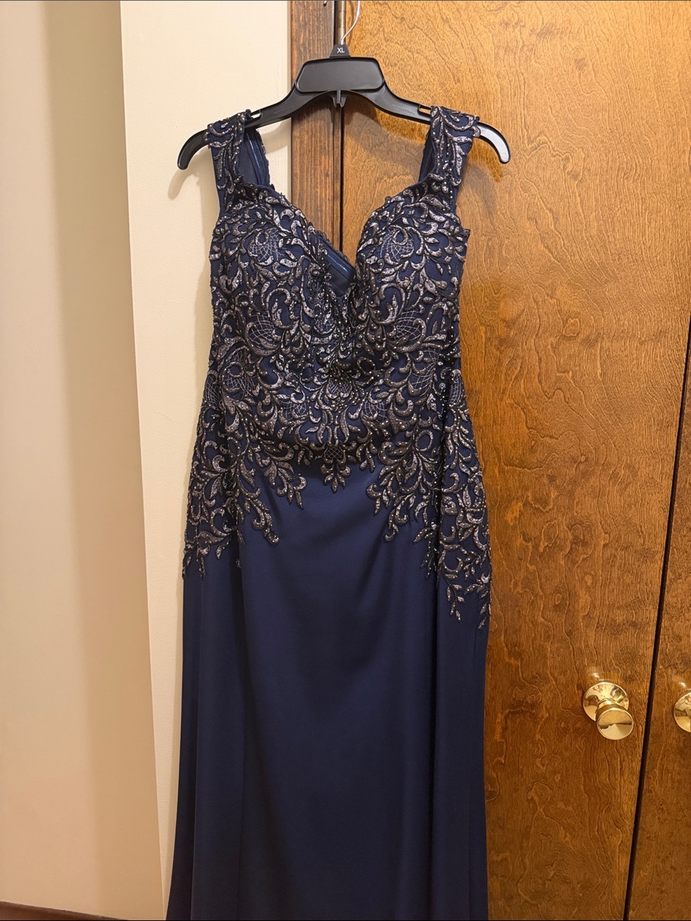 Navy Embroidered Lace Maxi Dress